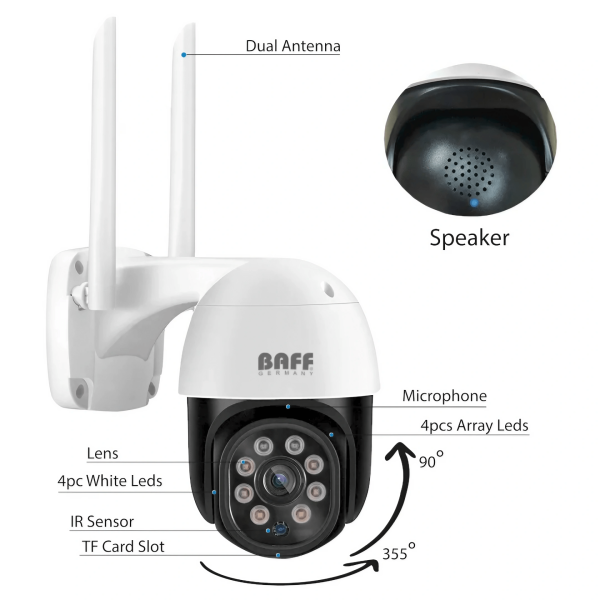 BAFF SMART-6207 WiFi PTZ Speed Dome Kamera Tuya Smart 2MP Full HD Akıllı Güvenlik Kamerası