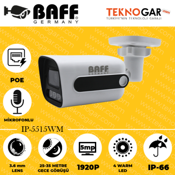 BAFF IP-5515WM 3.6mm 5MP 4 WARM LED POE (MİKROFONLU)