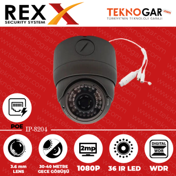 REX IP-8204 3.6mm 2MP 36 IR LED POE KASA+BUAT