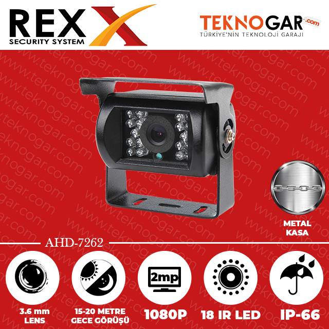REX AHD-7262 3.6mm 2MP 18 IR LED METAL ARAÇ KAMERASI