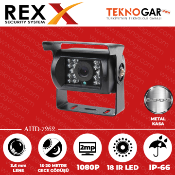 REX AHD-7262 3.6mm 2MP 18 IR LED METAL ARAÇ KAMERASI