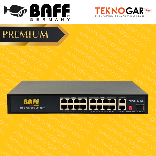 BAFF POE-162 AI POE SWITCH 16 PORT FİBER GIGABIT (2025 SERİSİ)