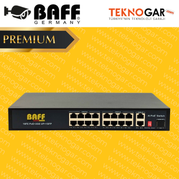BAFF POE-162 AI POE SWITCH 16 PORT FİBER GIGABIT (2025 SERİSİ)