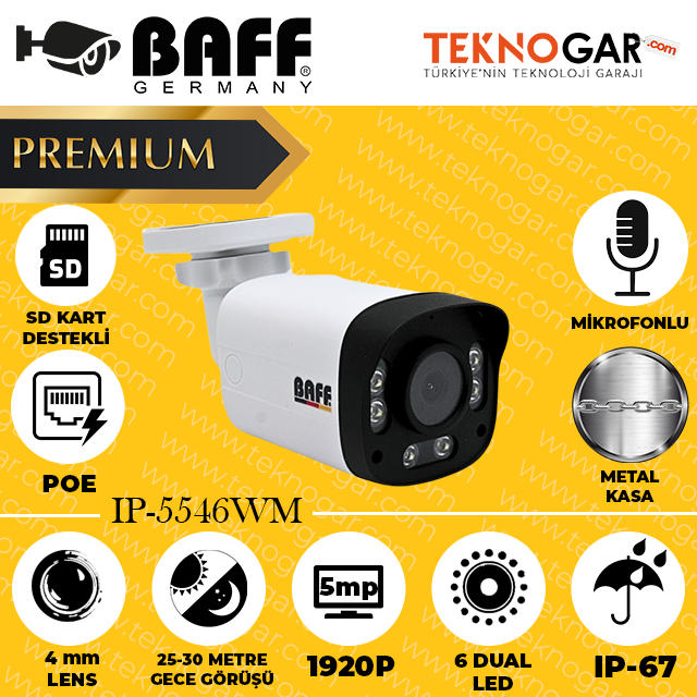 BAFF IP-5546WM 2.8mm 5MP 6 DUAL LED (MİKROFONLU) (2025 SERİSİ)