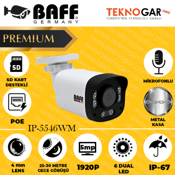 BAFF IP-5546WM 2.8mm 5MP 6 DUAL LED (MİKROFONLU) (2025 SERİSİ)