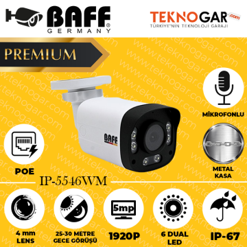 BAFF IP-5546DM 2.8mm 5MP 6 DUAL LED (MİKROFONLU) (2025 SON SERİ)