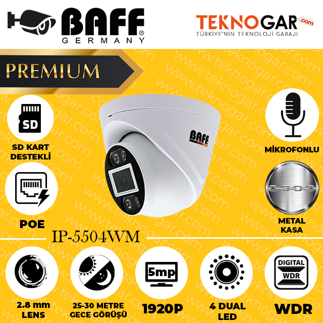 BAFF IP-5504WM 2.8mm 5MP 4 DUAL LED (MİKROFONLU) (2025 SERİSİ)