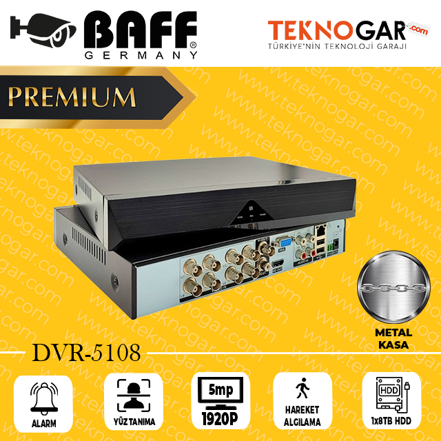 BAFF DVR-5108 8CH 5MP XMEYE H265 VİDEO OUT (2025 SERİSİ)