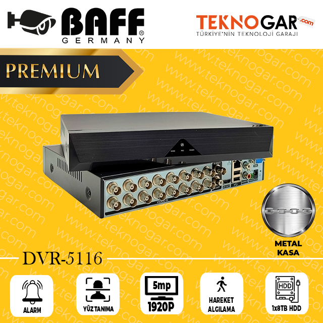 BAFF DVR 5116 16CH 5MP XMEYE H265 VİDEO OUT (2025 SERİSİ)