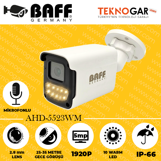 BAFF AHD-5523WM 2.8mm 5MP 10 WARM LED (MİKROFONLU)