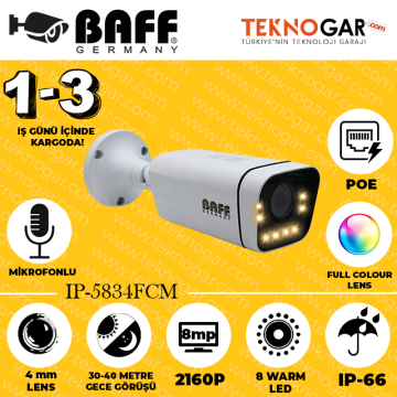 BAFF IP-5834FCM 4mm 8MP 8 WARM LED POE (MİKROFONLU)