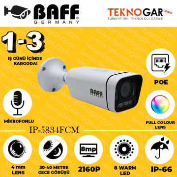 BAFF IP-5834FCM 4mm 8MP 8 WARM LED POE (MİKROFONLU)