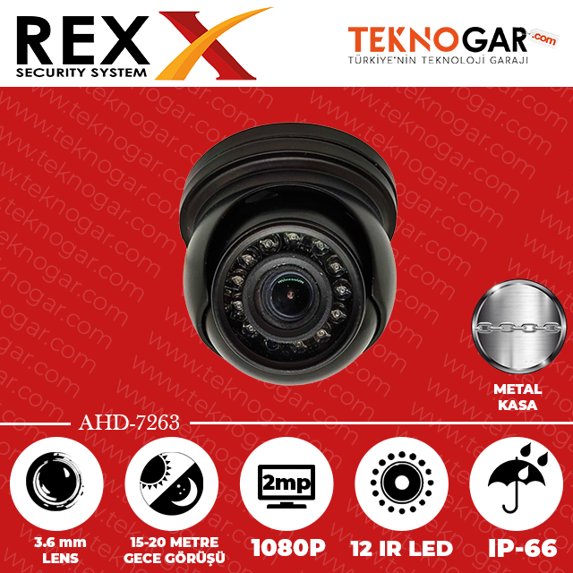 REX AHD-7263 3.6mm 2MP 12 IR LED METAL ARAÇ KAMERASI