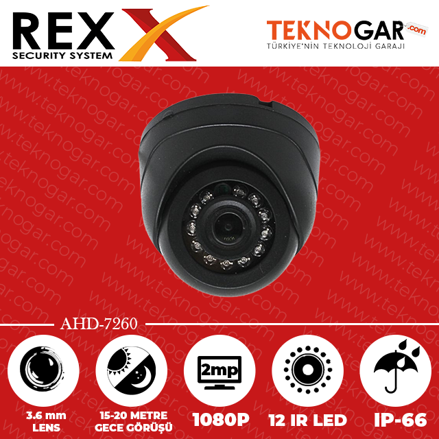 REX AHD-7260 3.6mm 2MP 12 IR LED ARAÇ KAMERASI