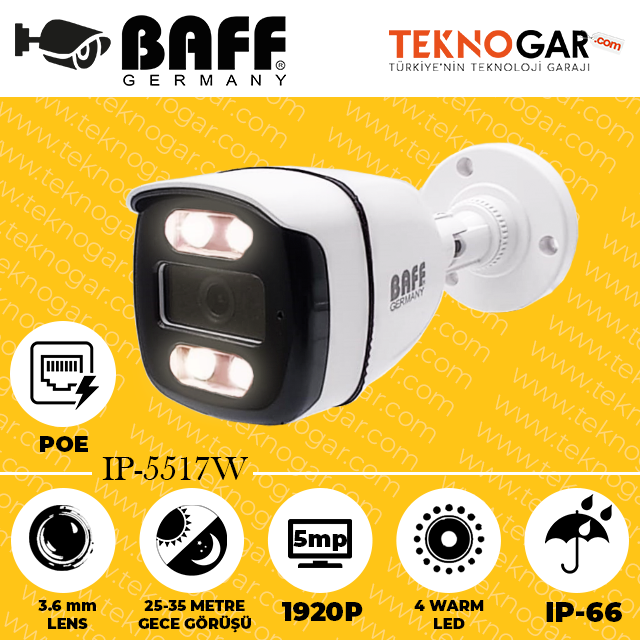 BAFF IP-5517W 3.6mm 5MP 4 WARM LED POE