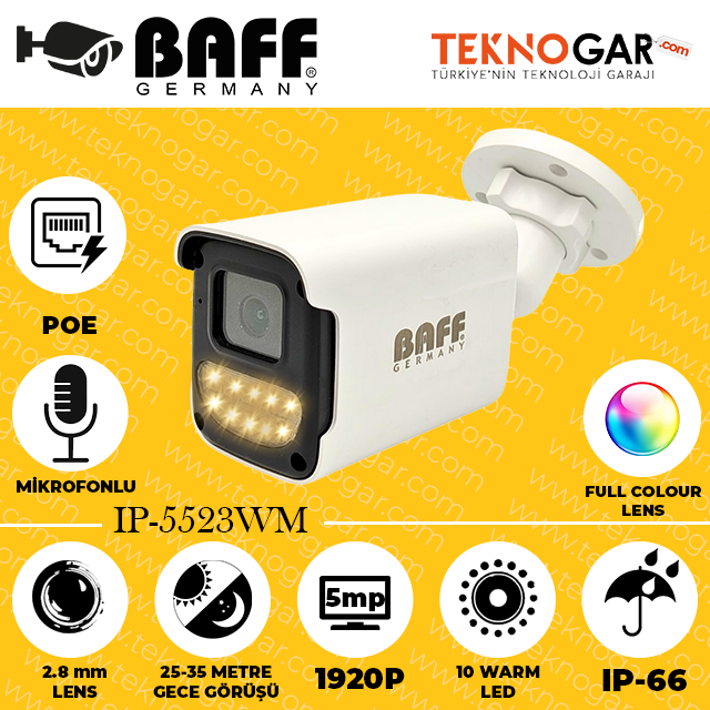 BAFF IP-5523WM 2.8mm 5MP 10 WARM LED POE (MİKROFONLU)
