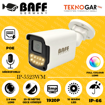 BAFF IP-5523WM 2.8mm 5MP 10 WARM LED POE (MİKROFONLU)