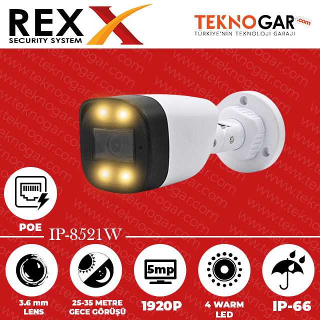 REX IP-8521W 3.6mm 5MP 4 WARM LED POE