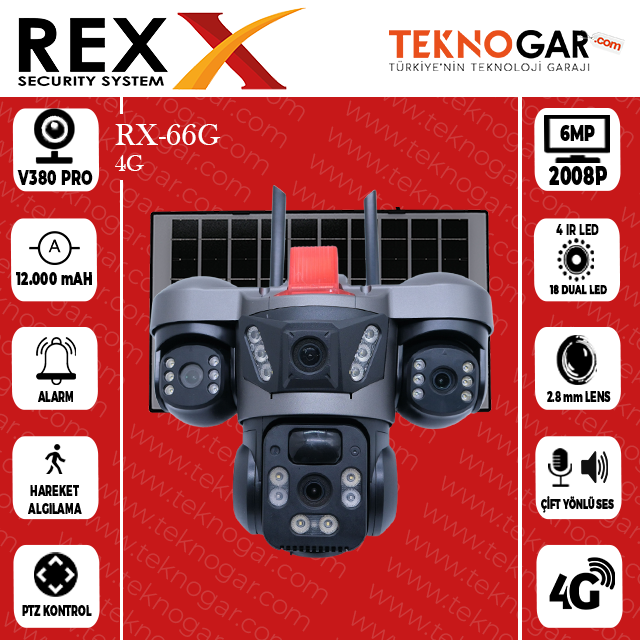 REX RX-66G 4G SOLAR KAMERA (3 KAMERALI)