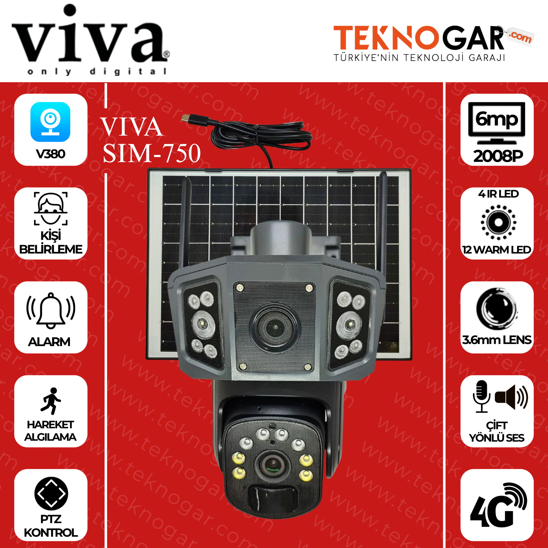 VIVA SIM-750 4G+SOLAR V380 DUAL KAMERA