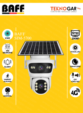 BAFF SIM-5700 6MP 4G Solar Güvenlik Kamerası Çift Lensli SIM Kartlı PTZ Kamera