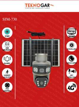 VIVA SIM-730 AOV 4G Solar iCSee Dual Lens Güvenlik Kamerası 10MP Güneş Panelli SIM Kartlı Kamera