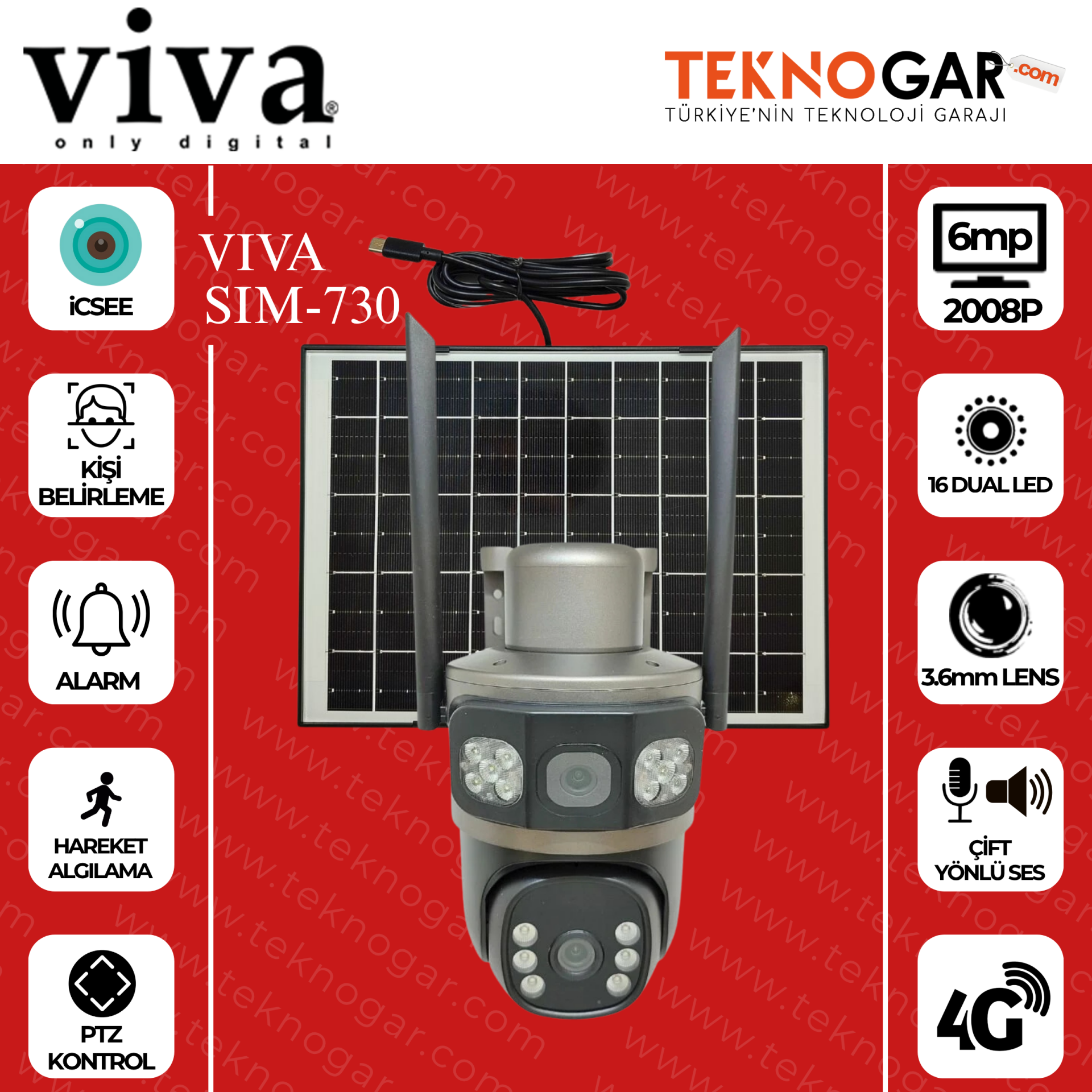 VIVA SIM-730 AOV 4G+SOLAR ICSEE DUAL KAMERA (128GB SD KART HEDİYE)