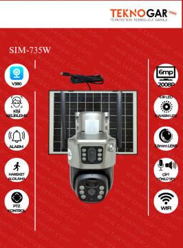 VİVA SIM-735W 6MP Solar Güvenlik Kamerası WiFi PTZ Çift Lensli Hareket Takipli Kamera