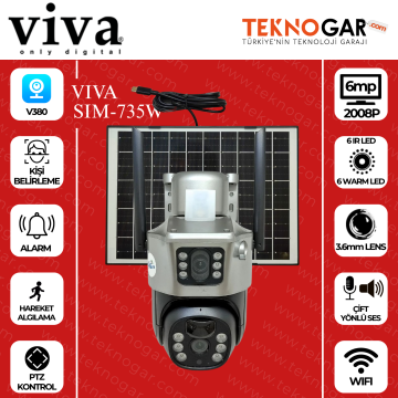 VİVA SIM-735W 6MP Solar Güvenlik Kamerası WiFi PTZ Çift Lensli Hareket Takipli Kamera