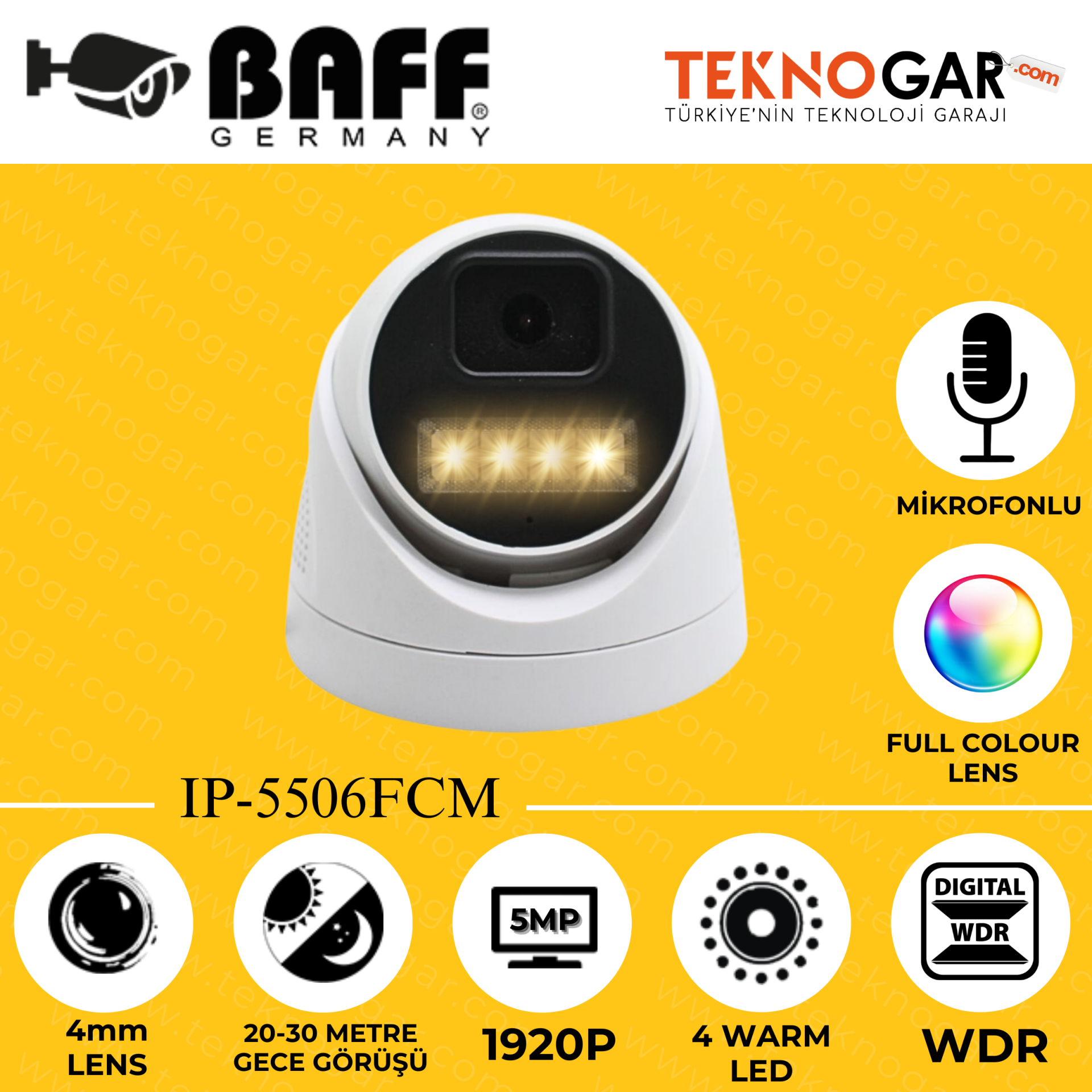 BAFF IP-5506FCM 4mm 5MP 4 WARM LED (MİKROFONLU)