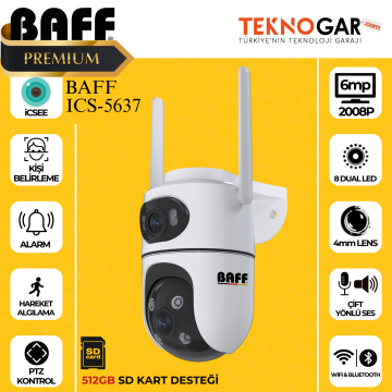 BAFF ICS-5637 6MP Çift Lens WiFi Akıllı Güvenlik Kamerası AI Hareket Takipli