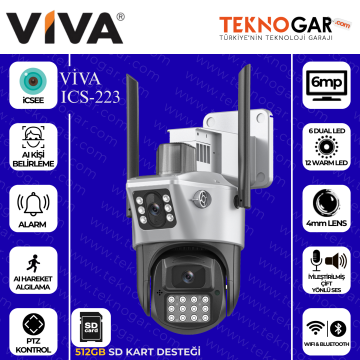 VİVA ICS-223 6MP Çift Lens WiFi Akıllı Güvenlik Kamerası AI Hareket Takipli ICSee Destekli