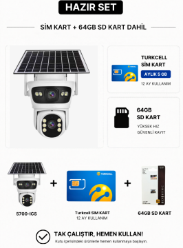 BAFF SIM-5700 4G SIM Kartlı Güneş Enerjili Dual Güvenlik Kamerası Hazır Set | 64GB SD Kart + 12 Ay Turkcell SIM Kart